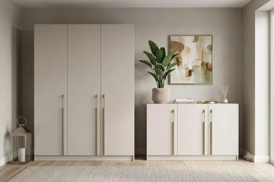 zijaanzicht kledingkast en dressoir set