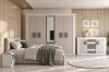 Komplettes Schlafzimmer Heaven: Großer Schrank, Sideboard und Bett in modernem Eichen-Look.