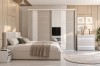 Heaven Möbel-Kollektion fürs Schlafzimmer: Schrank mit Spiegel, Kommode und Bett in Eiche-Optik.