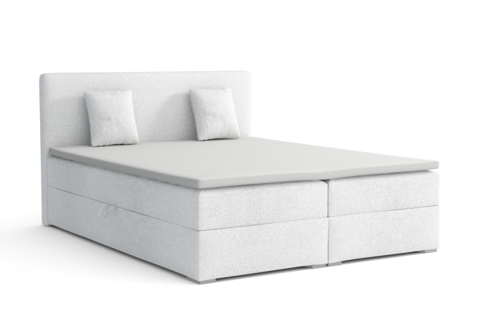Modern wit boxspringbed met gestoffeerd hoofdbord