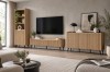 Skandinavisches Wohnzimmer-Set mit TV-Lowboard, hohem Vitrinenschrank und Sideboard in Eichenoptik.