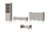 Ensemble der Dalia Kollektion in Beige mit Couchtisch, Sideboard und Regal freigestellt.