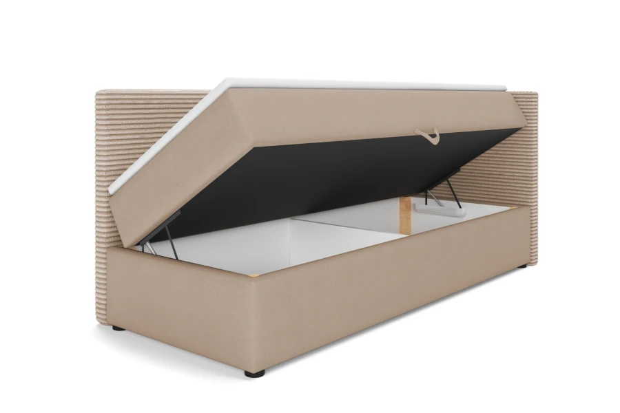 Mila children's sofa in beige with open bed box for additional storage space.