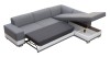 Ecksofa mit ausgezogener Schlaffunktion und offenem Bettkasten als Stauraum.