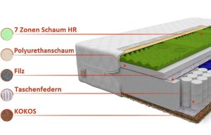9 Zonen Taschenfederkern + Kaltschaum + KOKOS 26 cm Deine Möbel