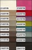 Farbpalette für Polsterstoffe mit verschiedenen Textilproben und Artikelnummern.