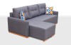 Modernes graues Ecksofa mit bunten Dekokissen auf weißem Hintergrund.