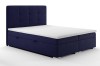 Stilvolles dunkelblaues Boxspringbett mit gepolstertem Kopfteil und Stauraum.