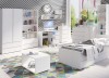 Modernes Kinderzimmer Set in Weiß mit Schreibtisch, Bett, Kleiderschrank und Regal.