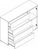 Sideboard weiß mit 4 Schubladen und einer Tür, technische Zeichnung der Innenaufteilung
