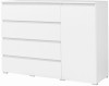 Modernes Sideboard in Weiß mit 4 breiten Schubladen und einer grifflosen Schranktür