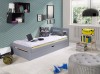Modernes Jugendzimmer mit grauem Funktionsbett, Auszug und stylischer Wanddeko.
