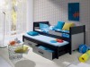Modernes Kinderbett in Schwarz und Grau mit zweitem Schlafplatz zum Ausziehen.