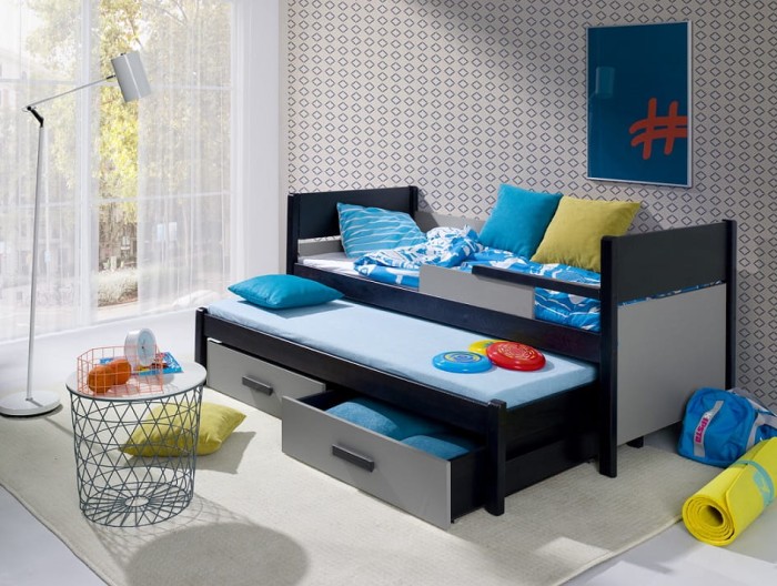 Kinderbett Ausziehbett für 2 Kinder DALO Wenge (beize) + grau