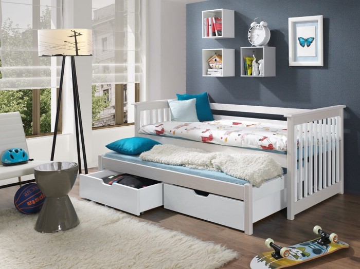 Kinderbett Ausziehbett für 2 Kinder STAN Weiß (acryl)
