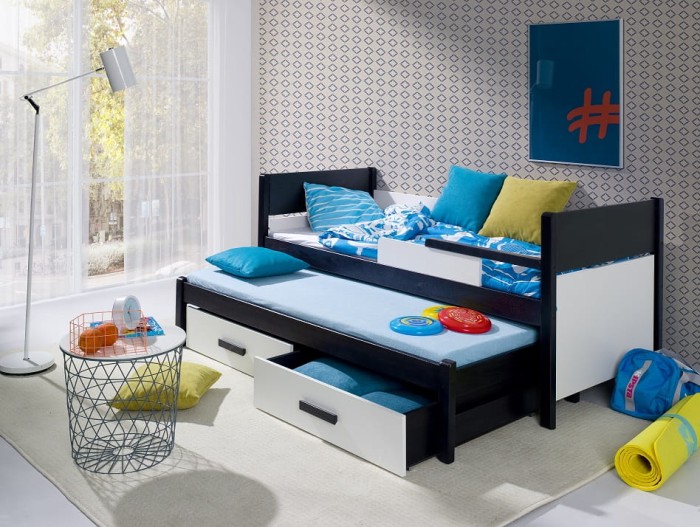 Kinderbett Ausziehbett für 2 Kinder DALO Wenge (beize) + weiß