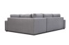 Rückansicht eines grauen Polstersofas in L-Form