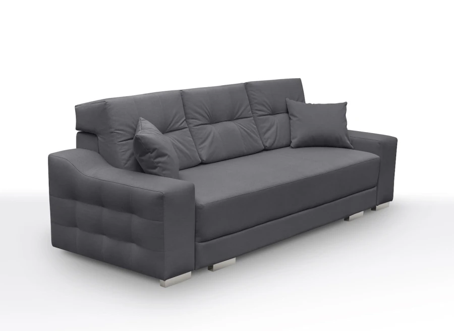 Modernes 3-Sitzer Sofa in Dunkelgrau mit dekorativer Steppung und passenden Kissen.