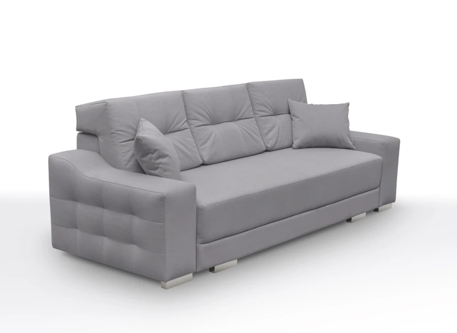 Hellgraues 3-Sitzer Sofa mit komfortabler Polsterung und Kissen