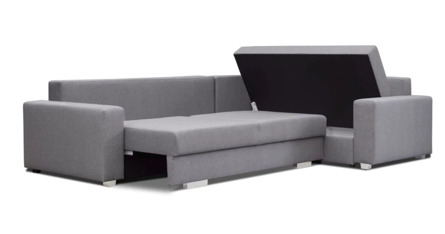 Ausziehbares Ecksofa in Grau mit Schlaffunktion und Stauraum
