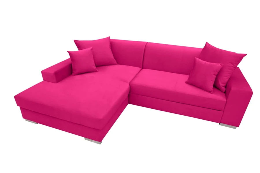 Stilvolles pinkes Ecksofa mit Kissen, modernes Polstermöbel für gemütliches Wohnen.
