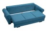 Blaues Sofa mit sichtbarem Ausziehmechanismus für die Schlaffunktion