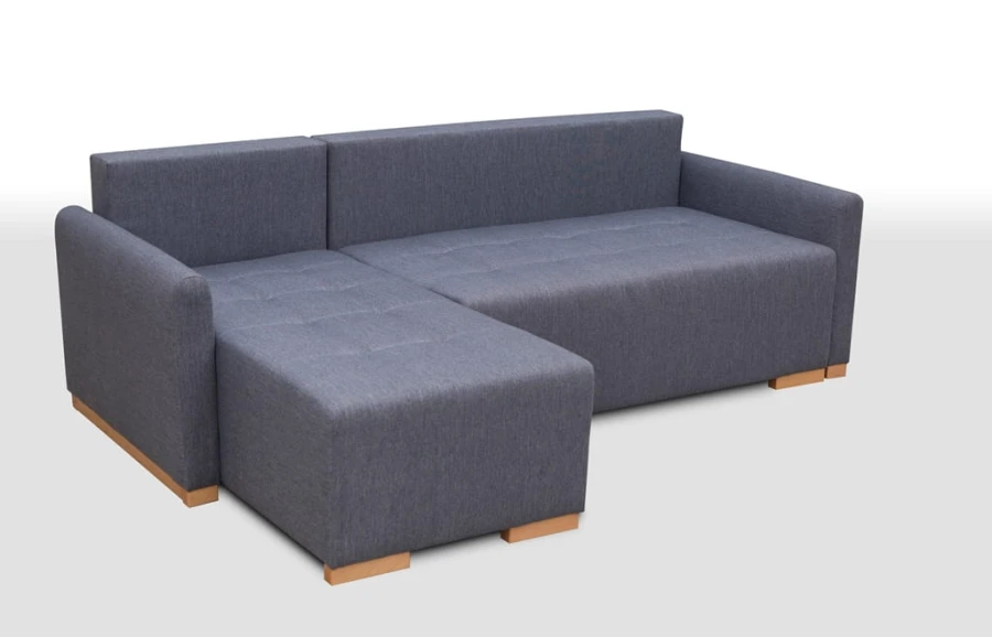 Graues Schlafsofa in L-Form mit Schlaffunktion – schlichtes Design.