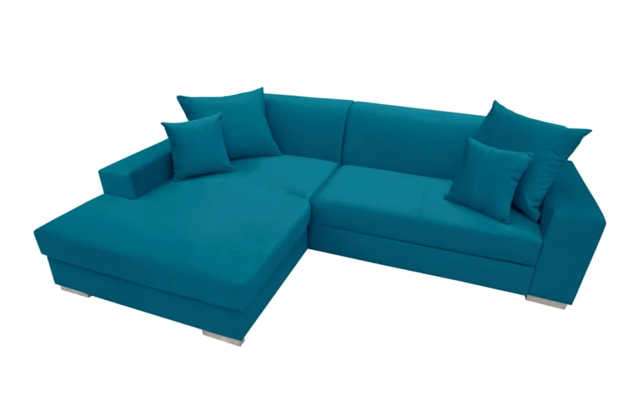 Schickes türkises Ecksofa mit Dekokissen, komfortable L-Couch für Zuhause.