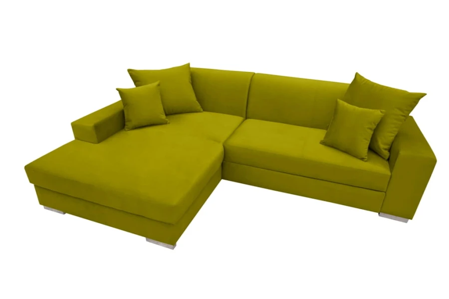 Modernes lindgrünes Ecksofa mit Kissen, frische Farbe für Ihre Wohnzimmereinrichtung.