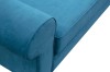 Detailansicht des hochwertigen blauen Stoffbezugs und der Armlehne