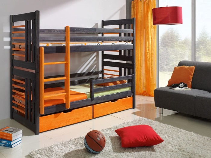 Etagenbett für 2 Kinder ROMI II graphit (beize)+ capri (beize)