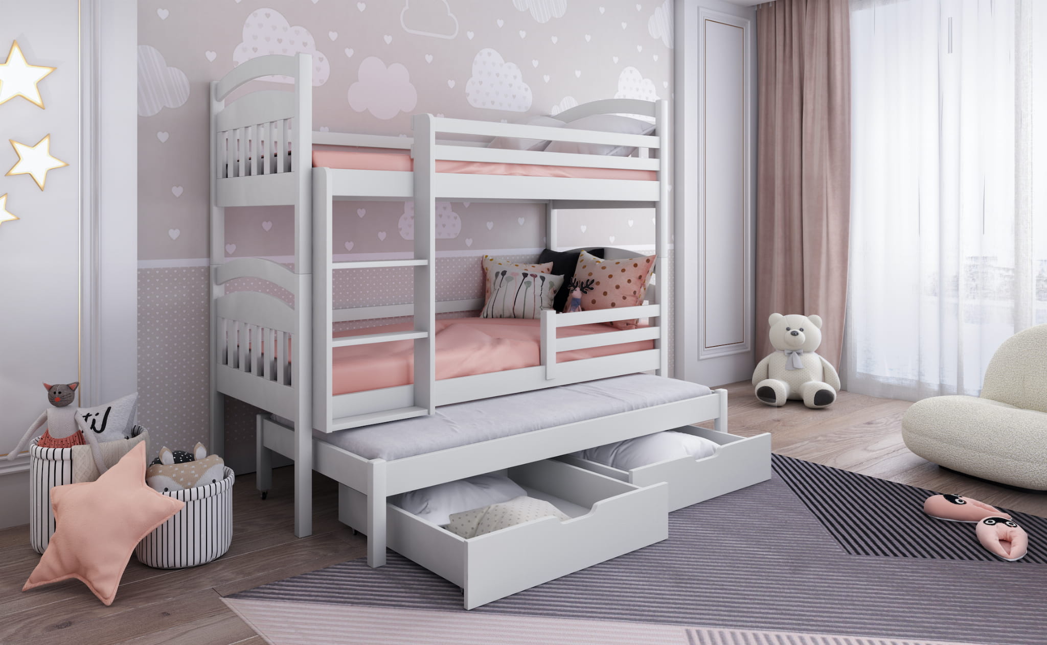 JULIA III Etagenbett Ausziehbett für 3 Kinder mit Schubladen Deine Möbel