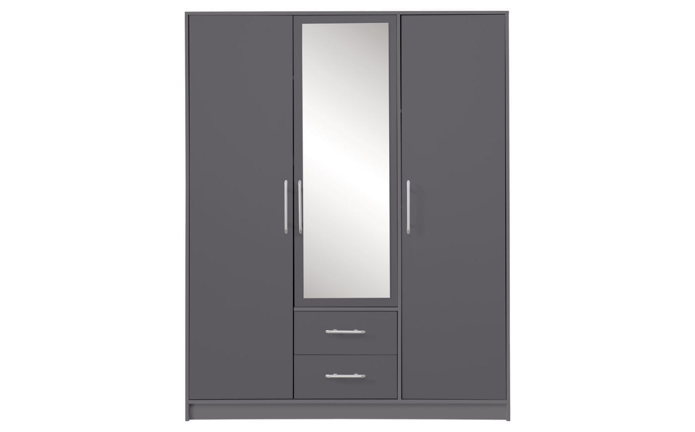 SAM SR2 Kleiderschrank 3-türig Garderobe Garderobensystem mit Spiegel Anthrazit Deine Möbel