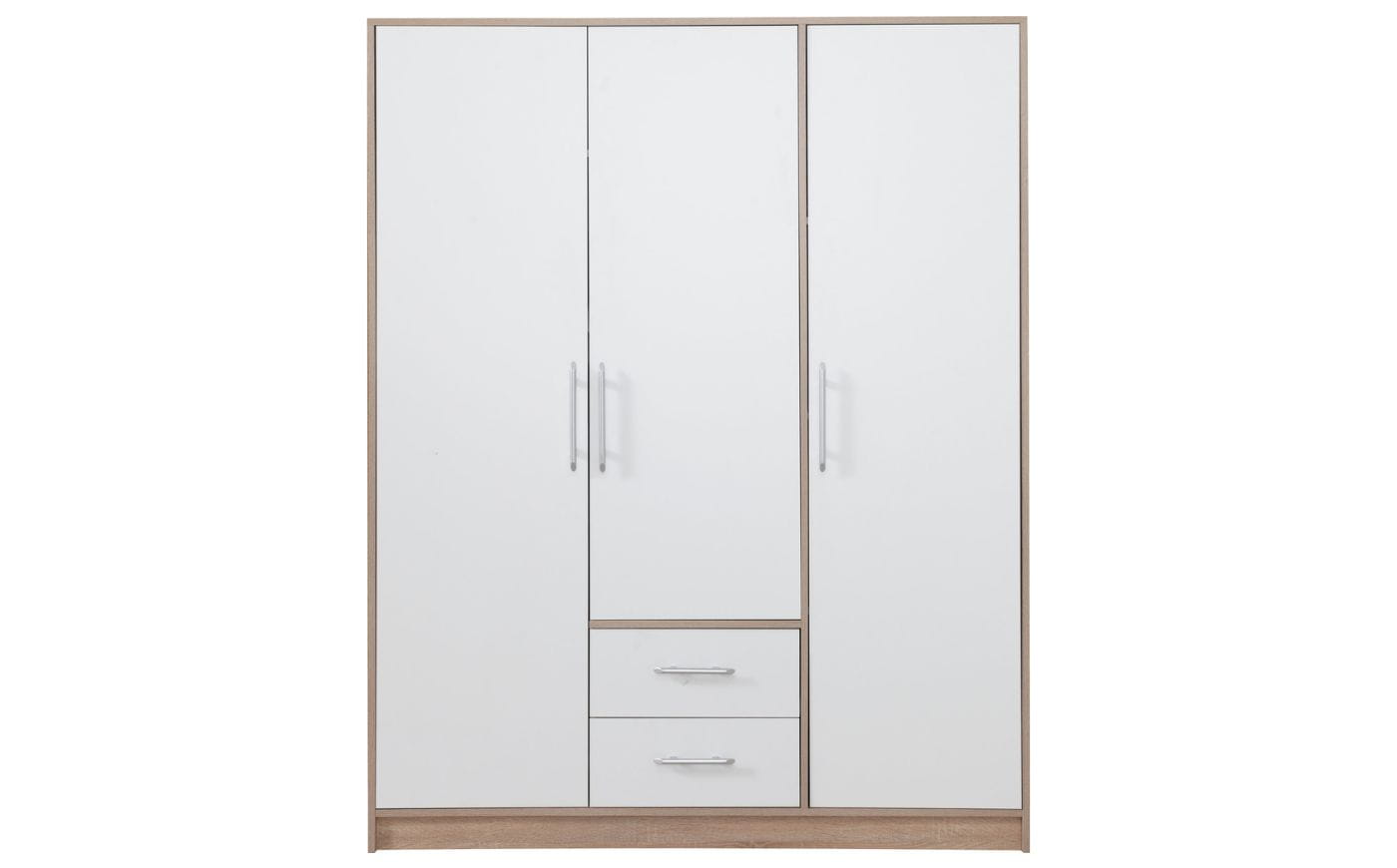 SAM SR2 Kleiderschrank 3-türig Garderobe Garderobensystem Weiß Lux/Eiche Deine Möbel