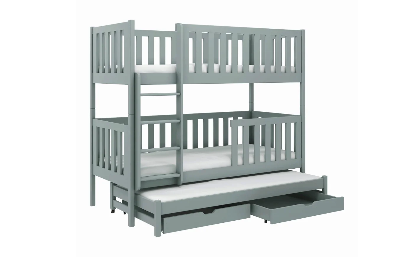 LUKAS 90x200 Ashgrau Etagenbett Ausziehbett für 3 Kinder mit Schubladen Deine Möbel