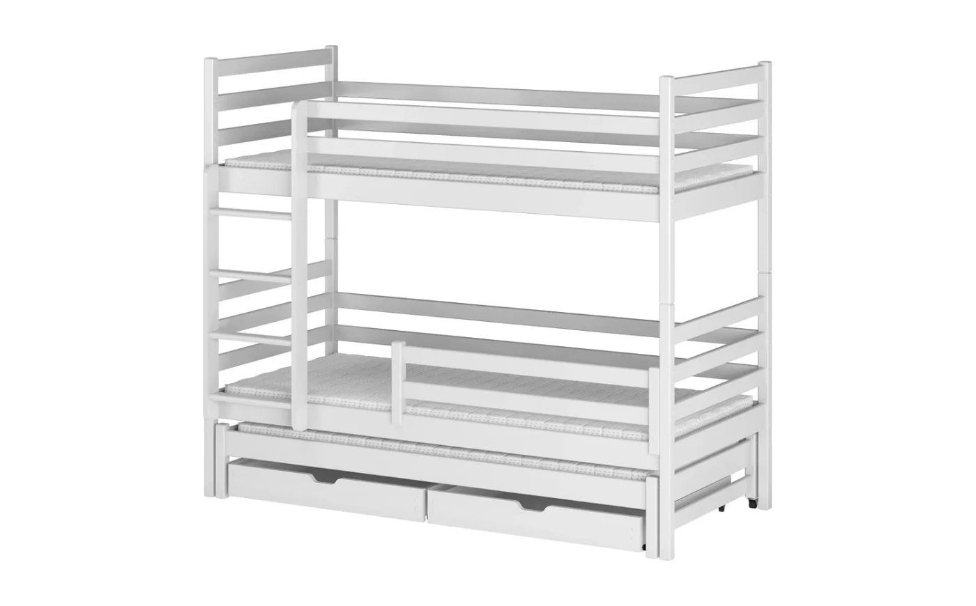 LEON 90x200 Weiß Etagenbett Ausziehbett für 3 Kinder mit Schubladen Deine Möbel