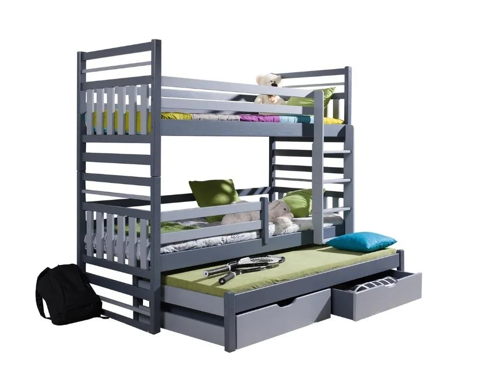 HENRY 90x190 Graphit + Grau (Leiter rechts) Etagenbett Ausziehbett für 3 Kinder Deine Möbel