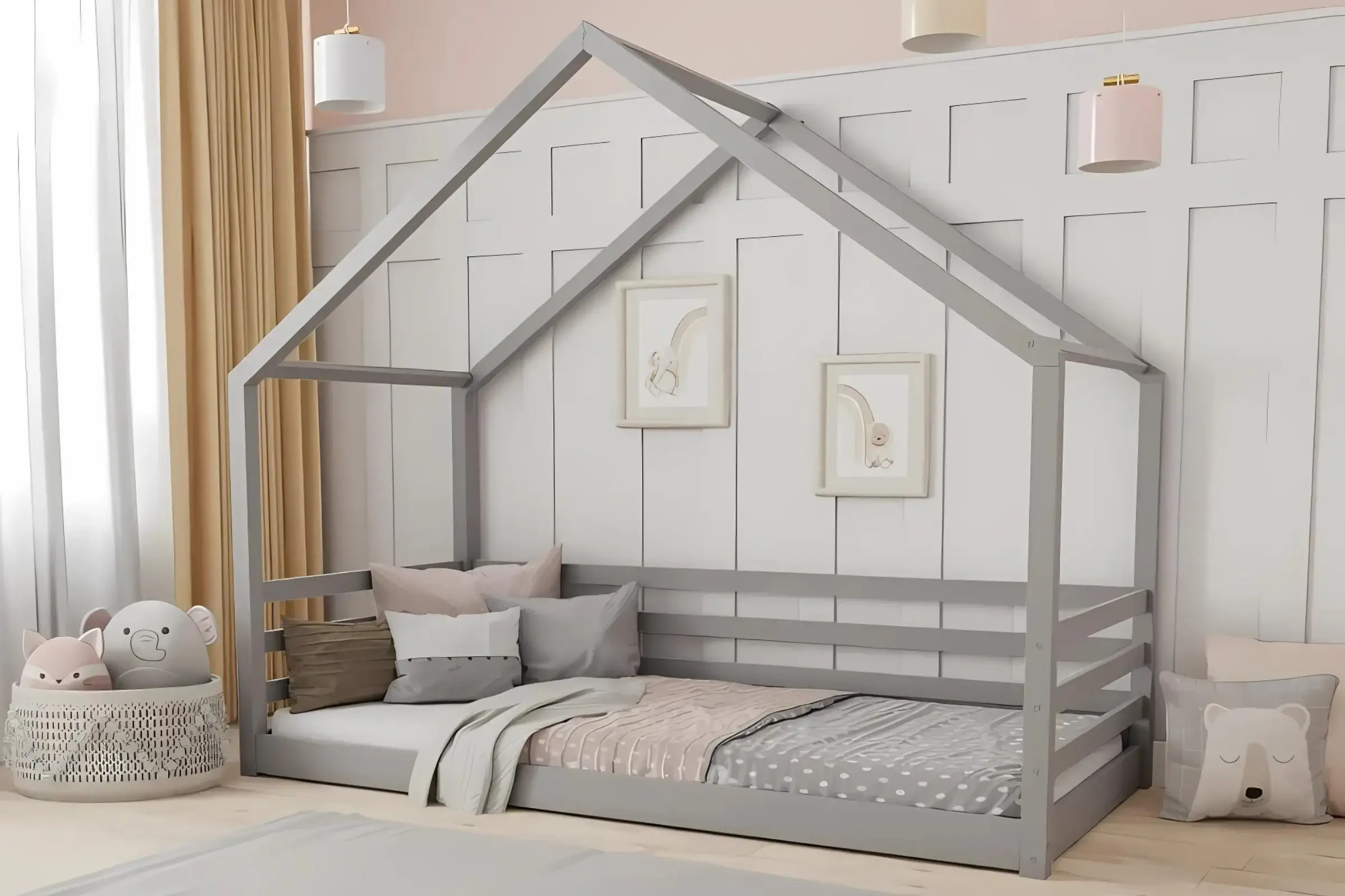 COMET 120x200 Grau Bodenbett Kinderbett Hausbett Deine Möbel