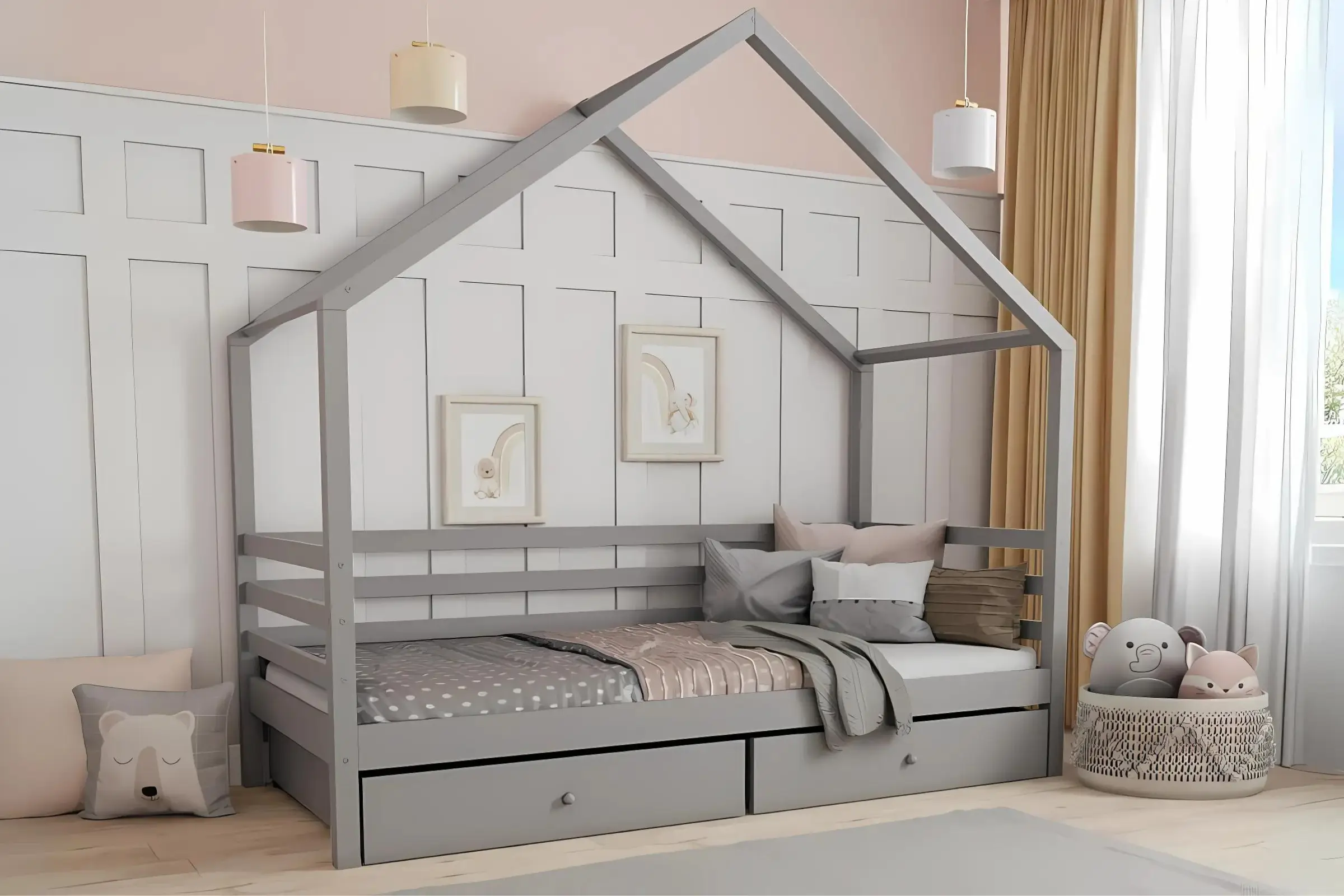 COMET 90x200 Rosa Hausbett Kinderbett mit Schubladen Deine Möbel