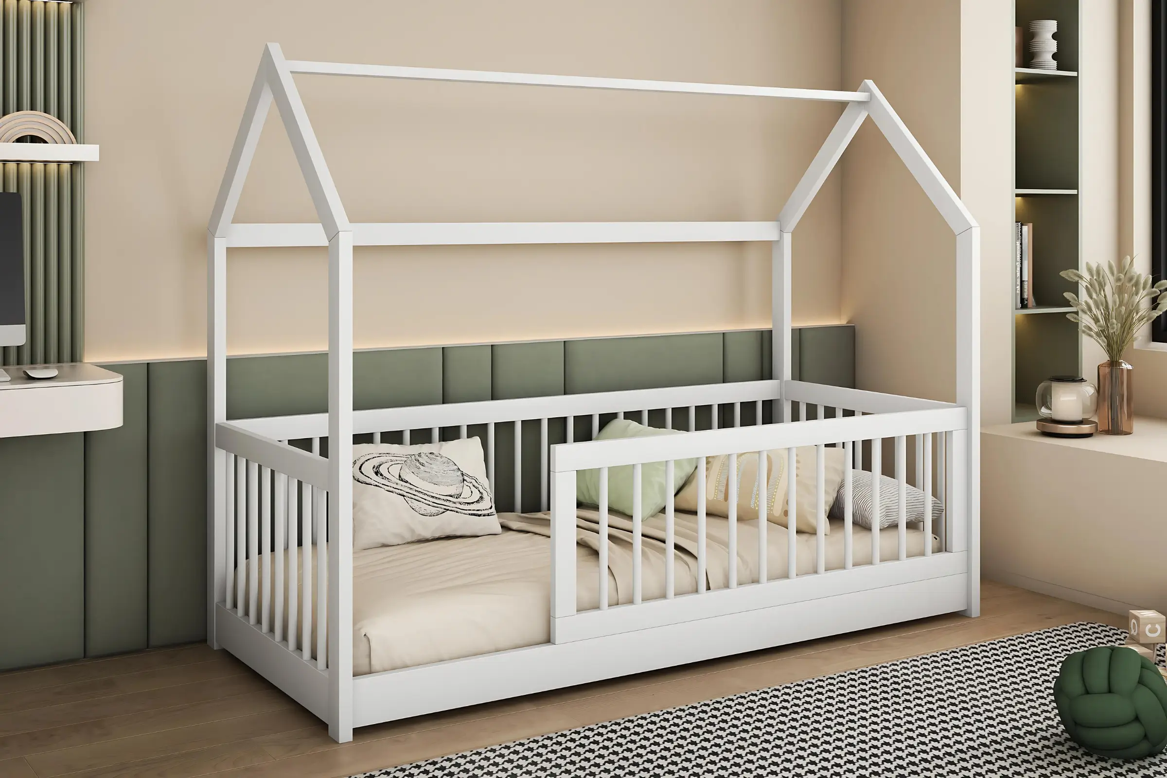 GINA 90x200 Weiß Hausbett Einzelbett Kinderbett Bodenbett aus Massivholz Deine Möbel