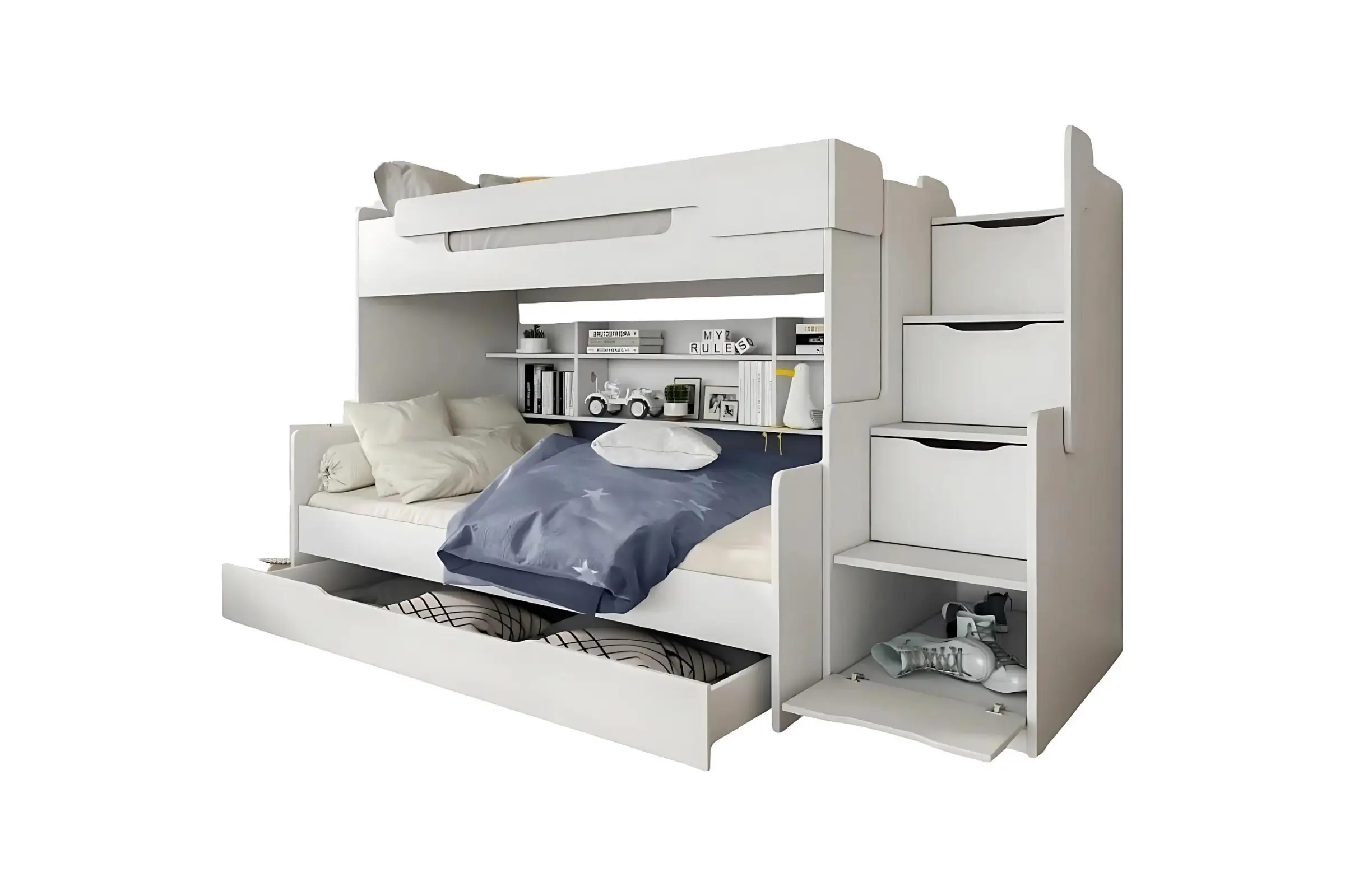 HANNA 90x200/120x200 Weiß Etagenbett Funktionsbett mit Treppe Deine Möbel