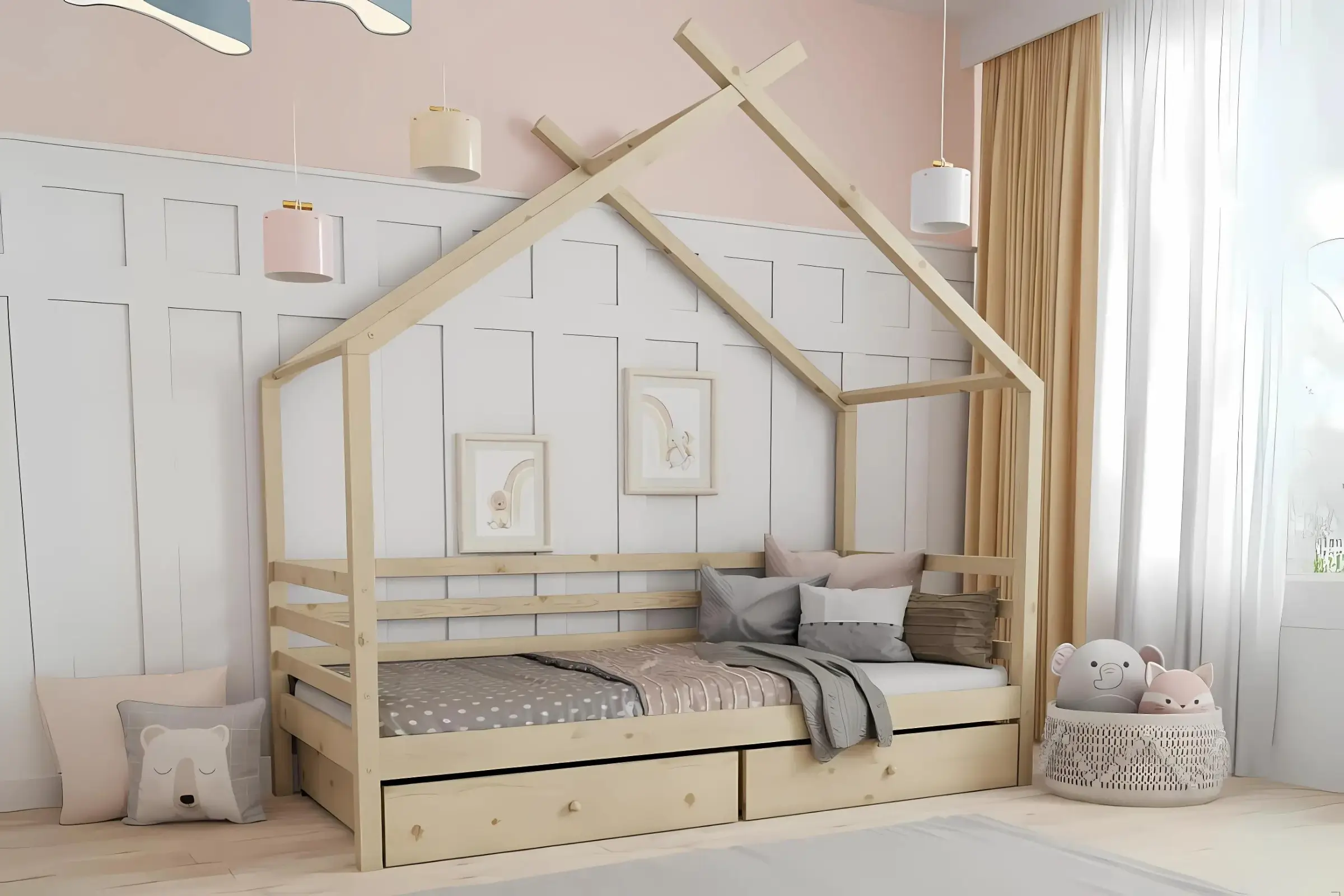 MOON 90x200 Kiefer Hausbett Einzelbett mit Schubladen Deine Möbel