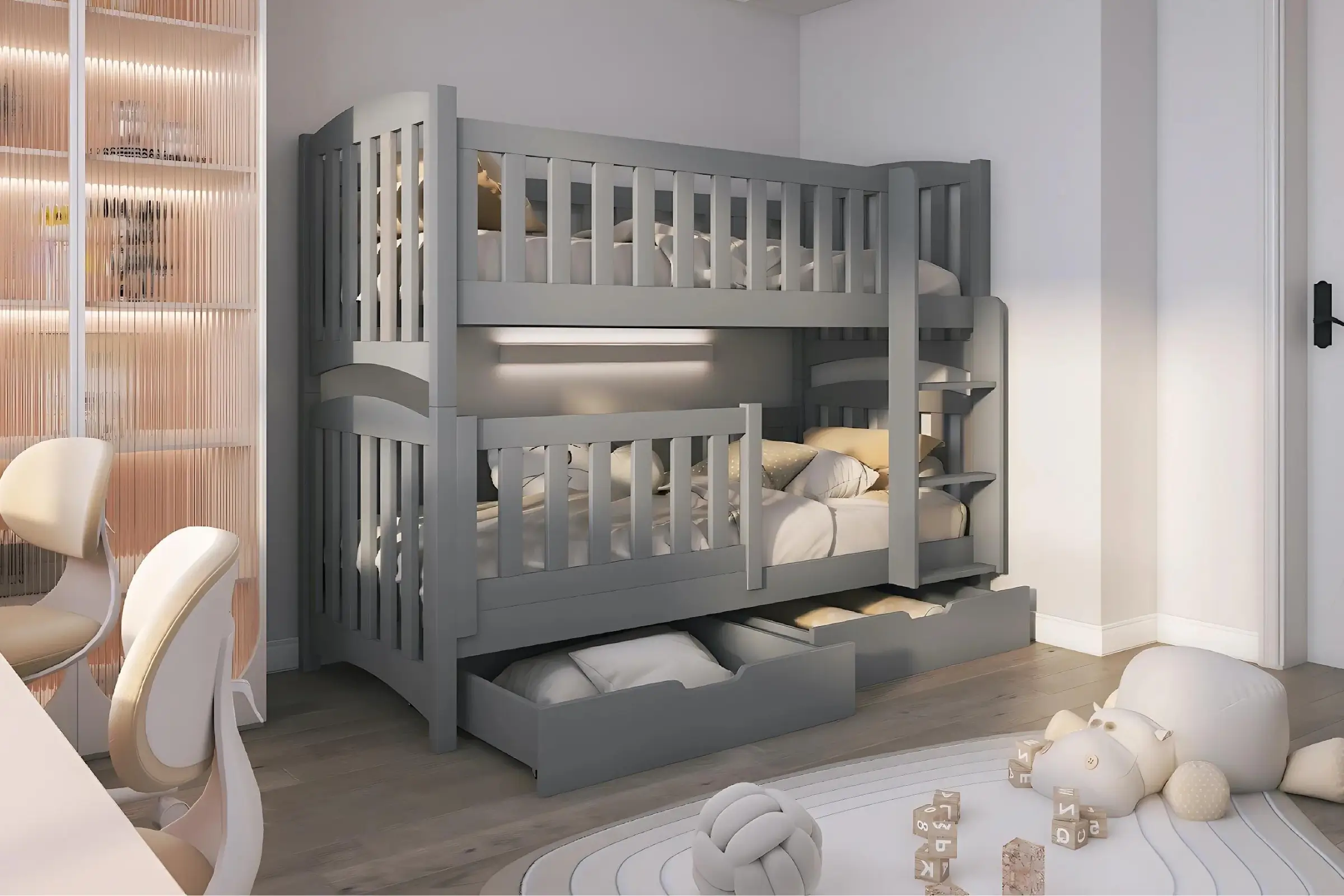 NOAH II 90x200 Grau Etagenbett mit Schubladen Deine Möbel