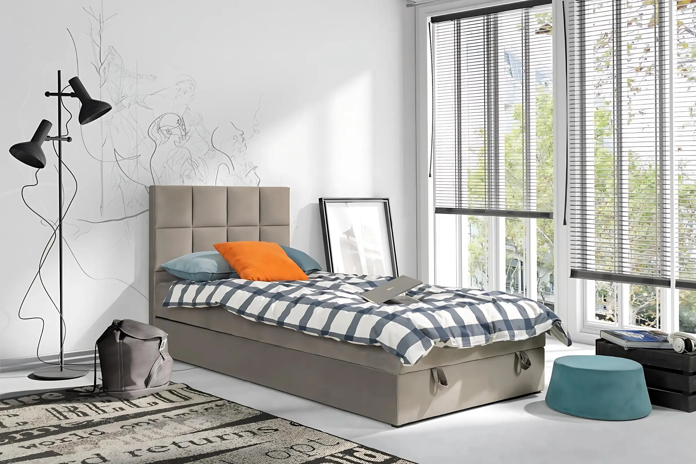 PETER 100x200 Riviera 16 Beige Boxspringbett Einzelbett Jugendbett Deine Möbel