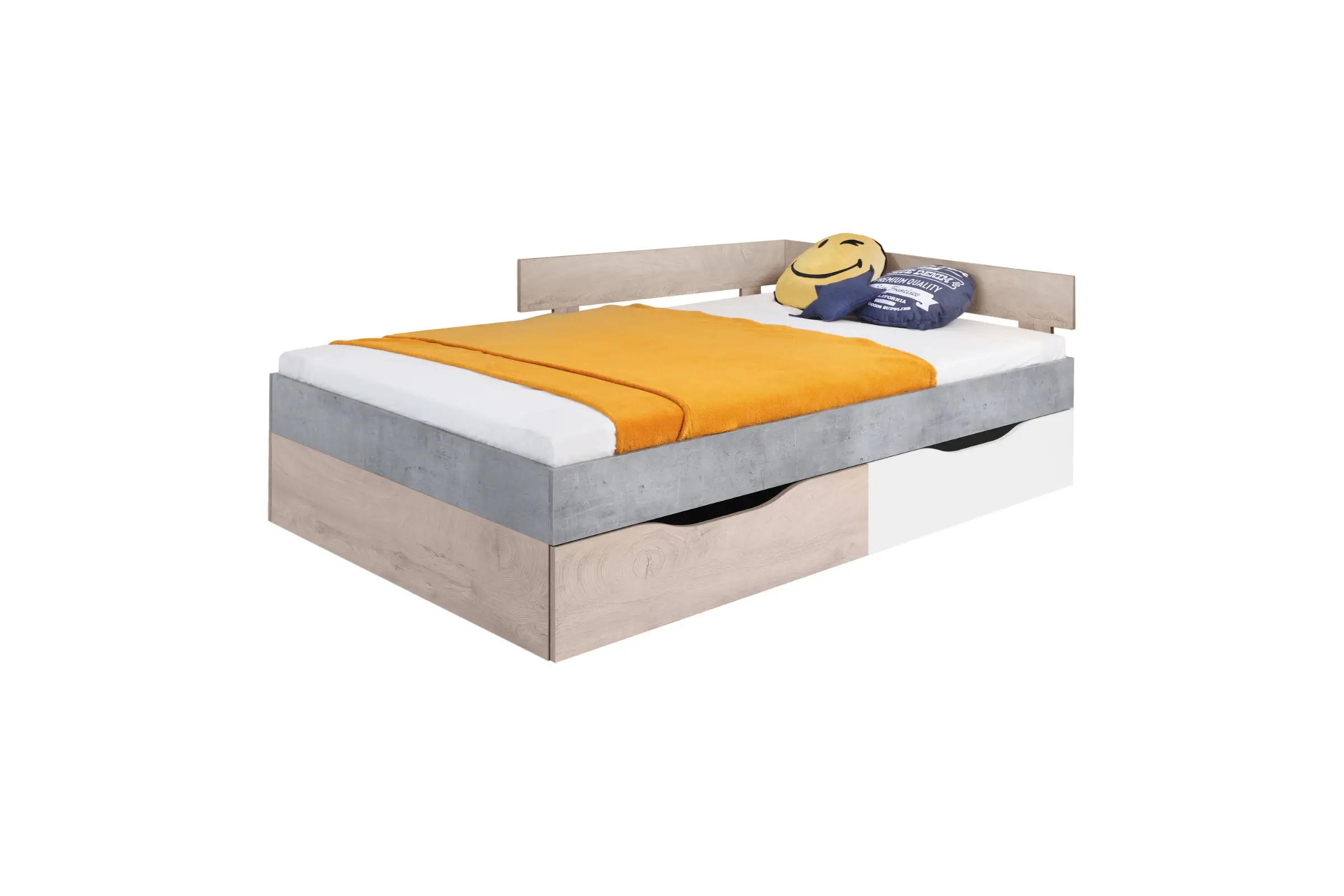 SIMON S16 120x200 Weiß + Grau + Eiche Kinderbett Einzelbett mit Schubladen Deine Möbel