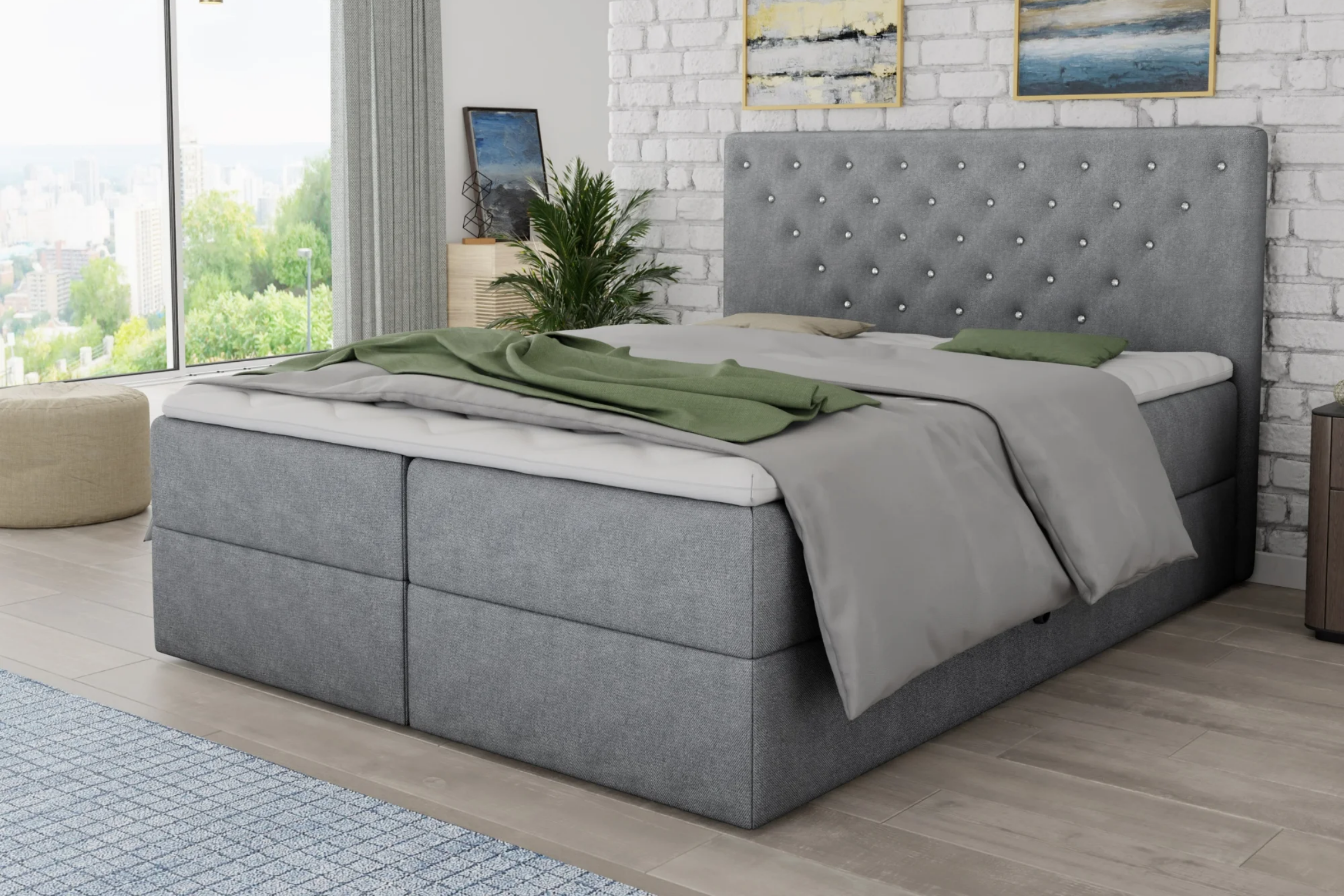 BEATE 140x200 Velour Paros 5 Hellgrau Boxspringbett mit Bettkasten Deine Möbel