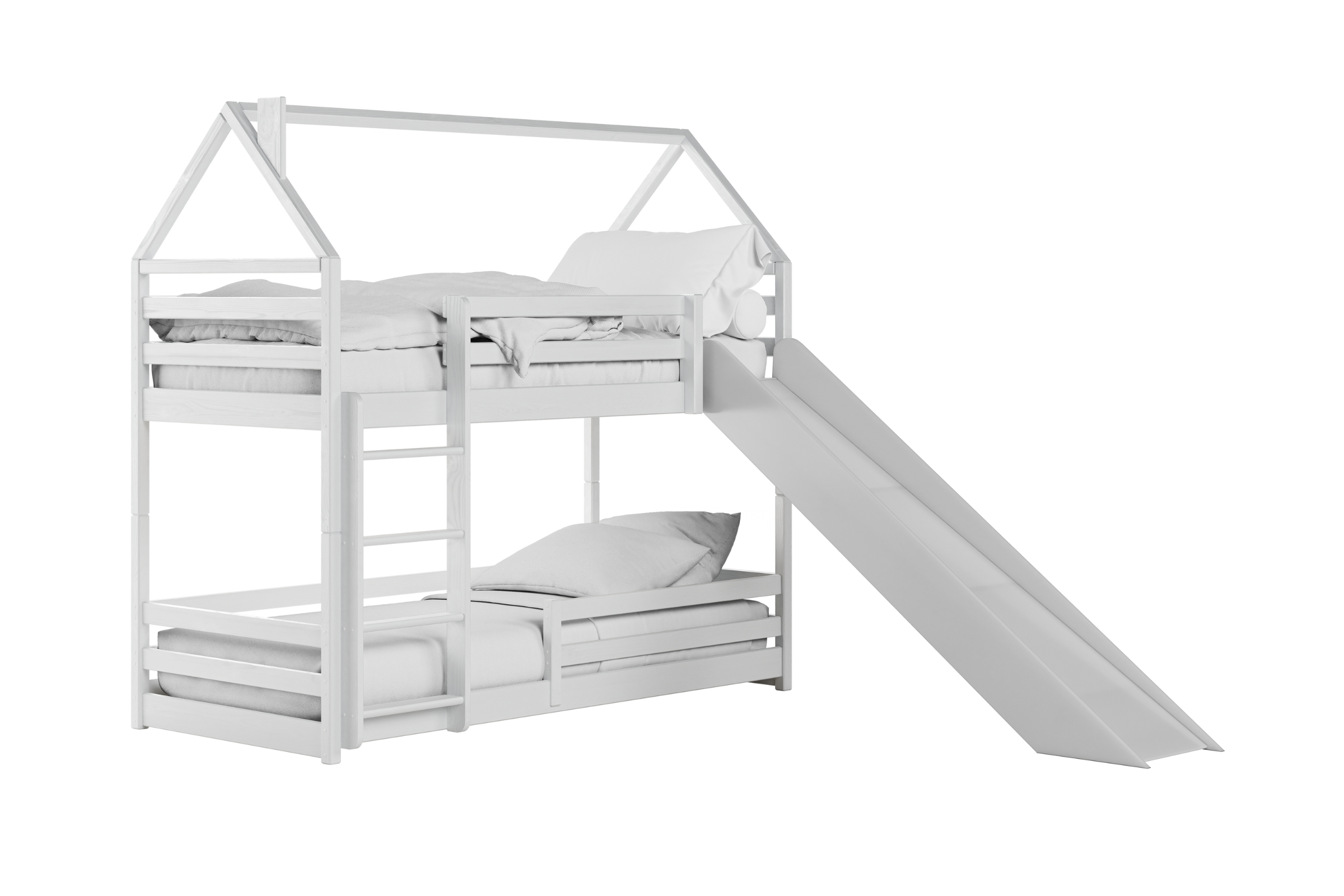 FUN Etagenbett 90x200 cm Hausbett Bodenbett für 2 Kinder mit Rutsche, Leiter und Lattenrost Deine Möbel