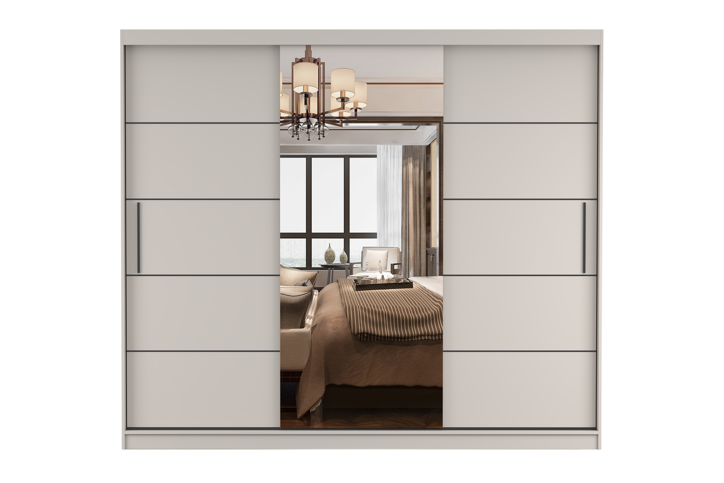 ALASKA 250 cm Kleiderschrank großer Schwebetürenschrank mit Spiegel moderner Schlafzimmer-Schrank in Weiß matt oder Kaschmir mit viel Stauraum Deine Möbel