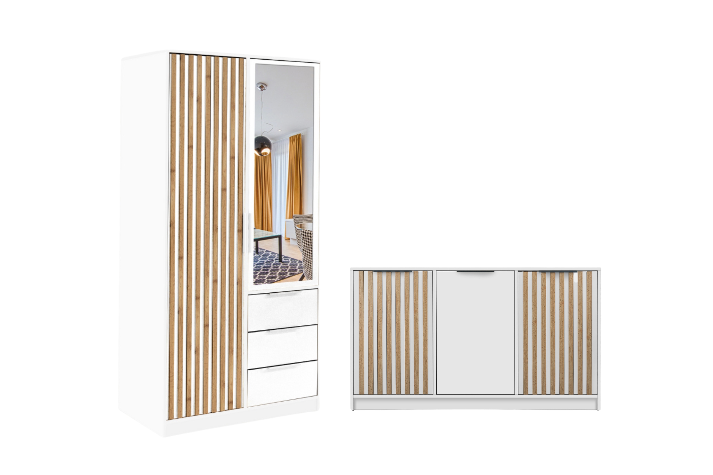 LABOO LUX A Schlafzimmer Set LABOO LUX 2D & LABOO LUX D3 Kleiderschrank 100 cm & Kommode Deine Möbel