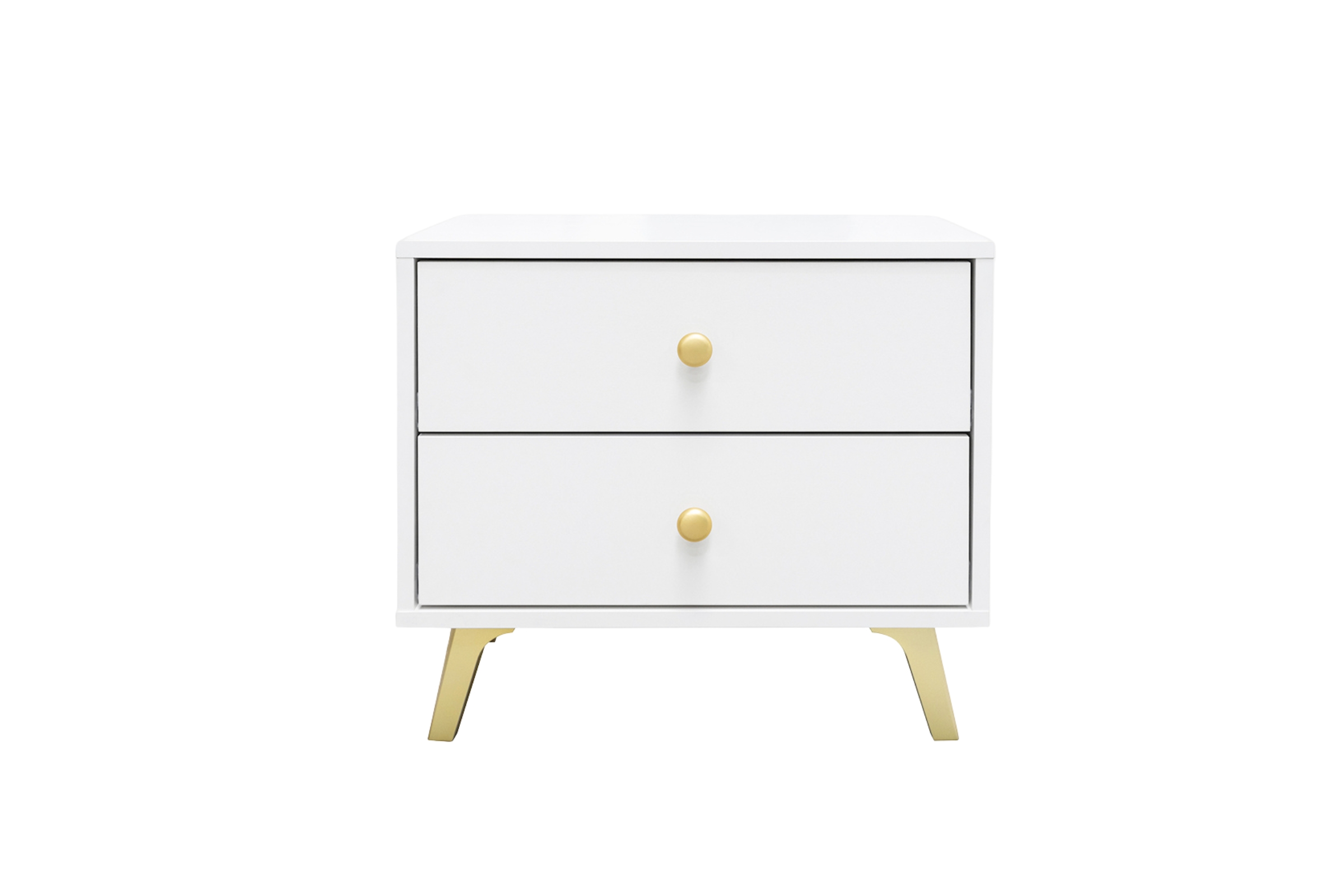 SEATTLE Nachttisch mit 2 Schubladen, goldfarbenen Griffen und Metallfüßen, in Schwarz matt oder Weiß matt Deine Möbel 